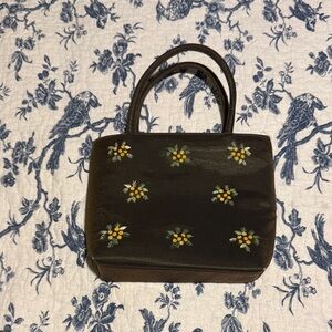 Floral Embroidered Green Handbag